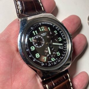 Swatch Irony stainless steel tachymeter Brown 45 mm men’s watch